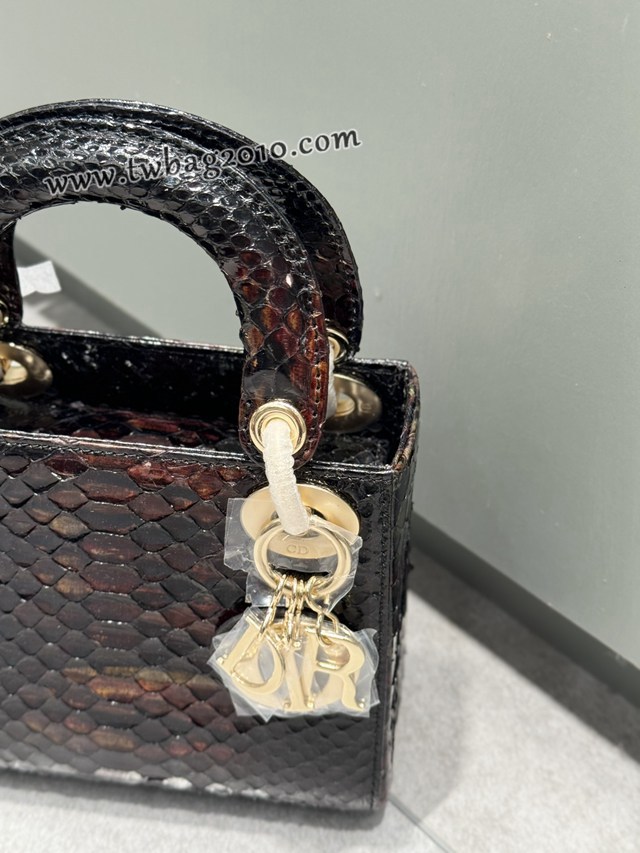 Dior专柜新款Lady女包迪奥高仿原单蟒蛇皮Ladymini三格戴妃手提单肩包 djfk1542